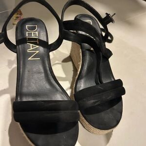Delta Black Espadrille Wedge Sandals with Ankle Strap